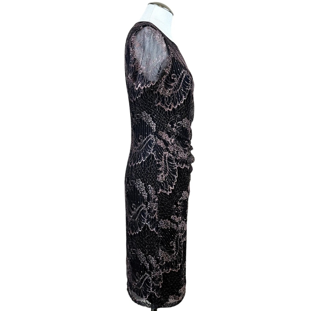 Adrianna Papell Women's Black Rose Lace Sheath Dress Cocktail Evening Party 10 - Picture 3 of 9